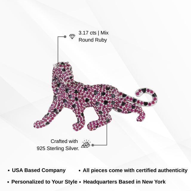 Mid 20th Century Retro Pavé Set Ruby Panther Brooch - Unisex Gift for Animal Lovers For Sale - Image 11 of 13