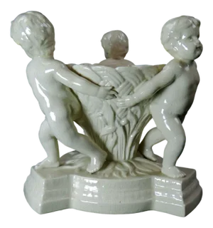 Cracked Earthenware Basin with Cherubs or Putti, Late 19th Century
