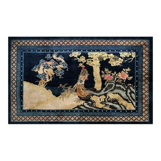 1920s Blue Ivory Coral Antique Chinese Baotou Carpet With Phoenix Pictorial Rug For Sale