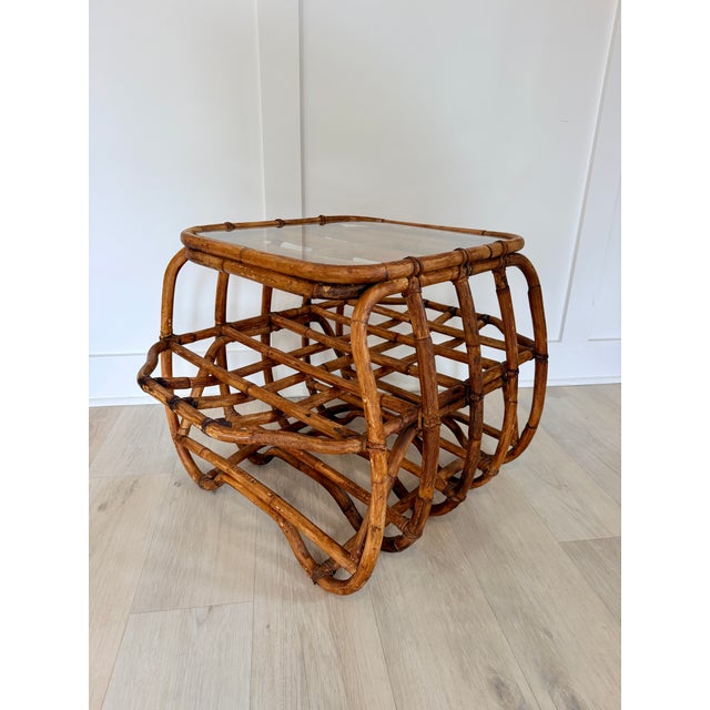 Vintage Bent Rattan Side Table with Smoked Glass For Sale - Image 4 of 7