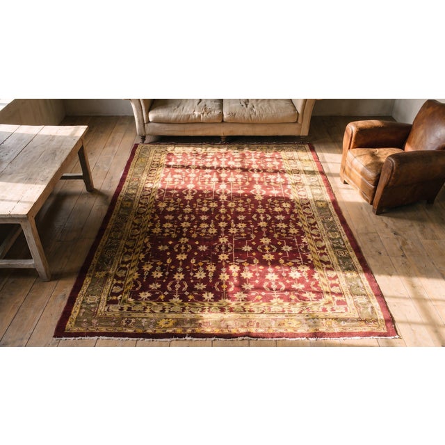 1890s Red Burgundy Floral Antique N. Indian Agra Rug 4' X 8'5" Handknotted Wool Carpet For Sale - Image 9 of 9