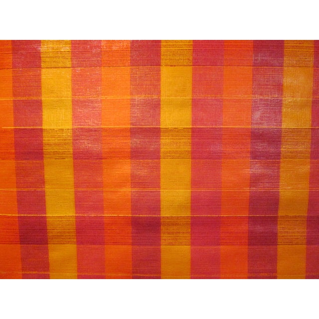 Vintage 1970s Mid-century modern vinyl wallcovering in a red and orange plaid pattern. Made in Chicago USA by Smithsonian...