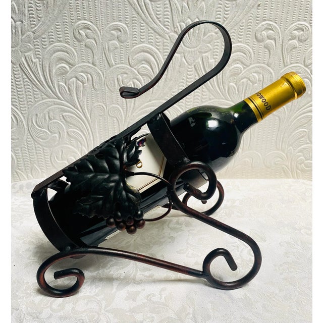 Vintage Mid Century Iron Grapes and Leaves Wine Bottle Holder For Sale - Image 6 of 8
