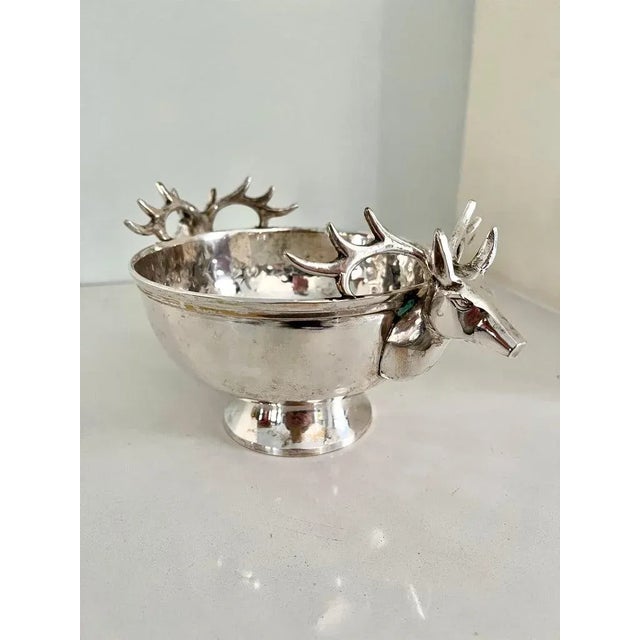 Silver Plate Hammered Bowl with Stag Handles For Sale - Image 4 of 9