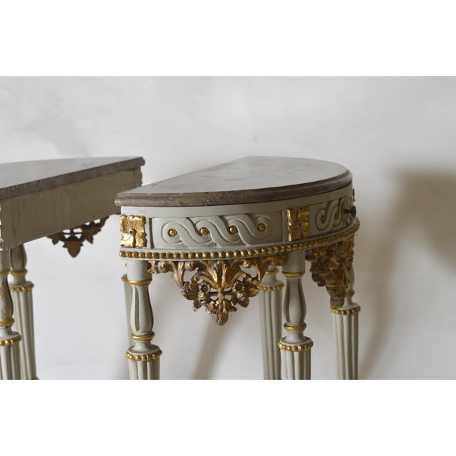 Carved and Painted Half-Moon Console Tables, Italy, 1940s, Set of 2 For Sale - Image 10 of 18