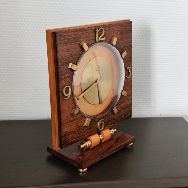 Mid-Century Modern 1940s Vintage French Bayard 8-Day Art Deco Mantel Clock Modernist Desk Clock For Sale - Image 3 of 7
