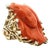 Italian Carved Red Coral Diamond 14k Gold Statement Ring, Circa 1970s, Size 6.25 For Sale