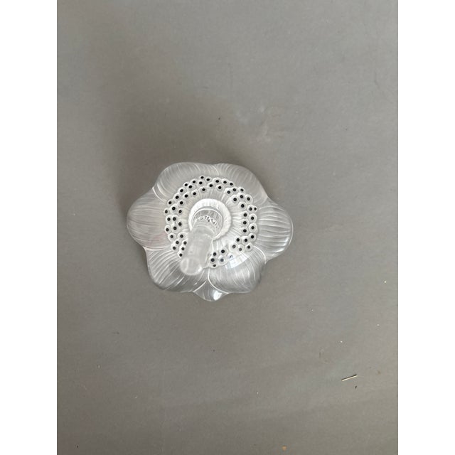 1980s Lalique Glass Anenome Flower Paperweight For Sale - Image 5 of 7