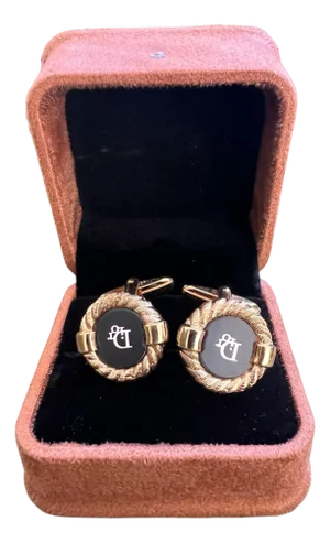 Rare Gold Plated & Onyx Vintage Art Deco Christian Dior Cufflinks In Lux Case
