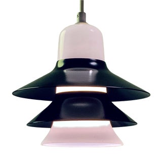 Scandinavian Black Metal and Opaline Glass Pendant Lamp, Denmark, 1970s For Sale