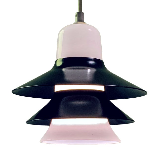 Scandinavian Black Metal and Opaline Glass Pendant Lamp, Denmark, 1970s For Sale