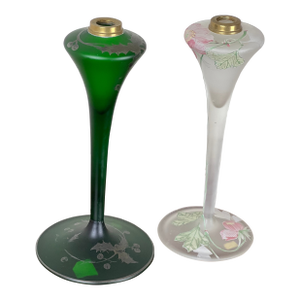 Pair Antique Art Nouveau Fluted Oil Lamps C. 1920