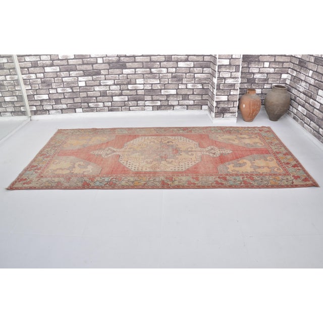 Handmade wool carpet in Turkish Anatolia , Vintage Oushak Rug,Turkish Vintage Anatolian Rug, Handmade wool Rug . One Of...