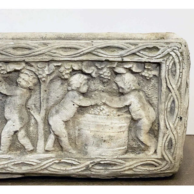 Stone Gray English Garden Stone Trough or Planter With Cherub Relief For Sale - Image 8 of 13