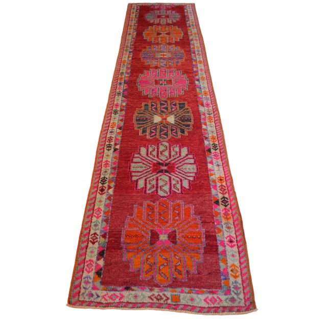 Vintage Turkish Oushak Runner Rug – Hand-Knotted Wool on Cotton – Collector Rare Pattern – 3′0″ × 13′0″ For Sale - Image 9 of 13