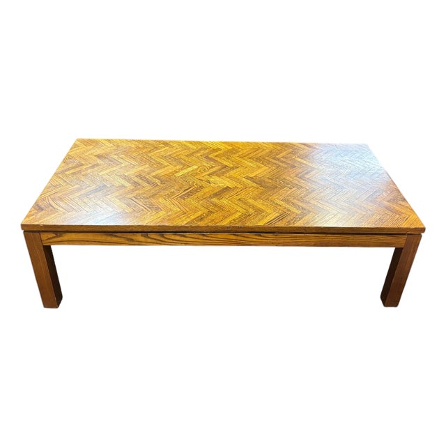 Mid-Century Modern Oak Parquet Coffee Table With Herringbone Top For Sale