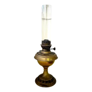 Early 20th Century Brass Metal Oil Lamp Glass Chimney Antique Wick