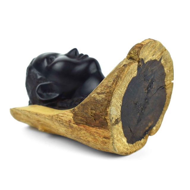 Wood Mid 20th Century Hand Carved Ebony Wood Tribal Bust Sculpture For Sale - Image 7 of 7