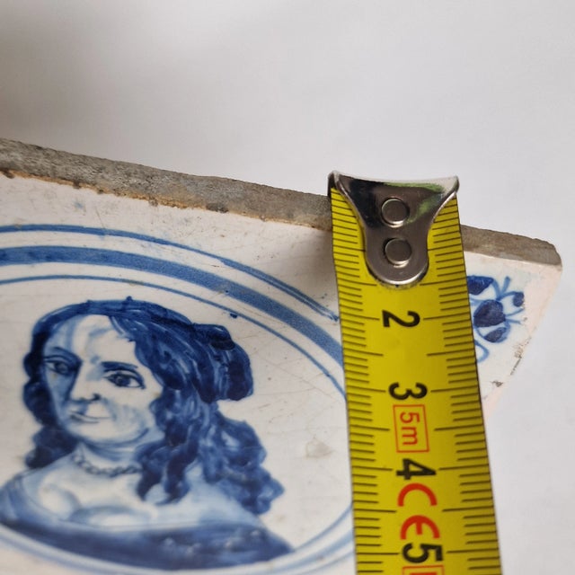 Ceramic Dutch Delft Tile with Portrait of Amalia Van Solms, 1600s For Sale - Image 7 of 9