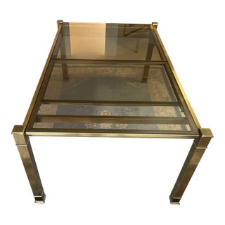 1980s Brass and Glass Dining Table With Integrated Extension Leaf For Sale