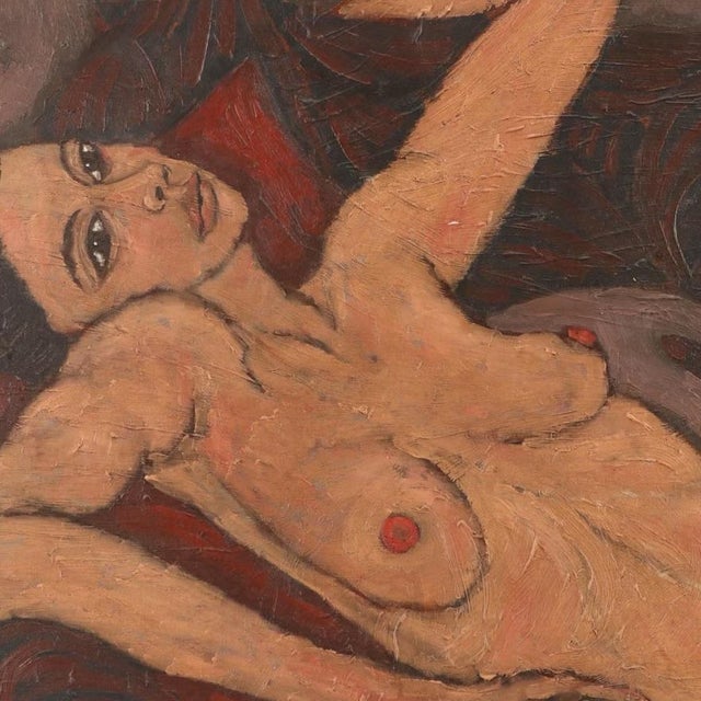 Figurative Oil on Canvas Painting of Reclining Female Nude, Atila Baştuğ , 1994 For Sale - Image 3 of 7