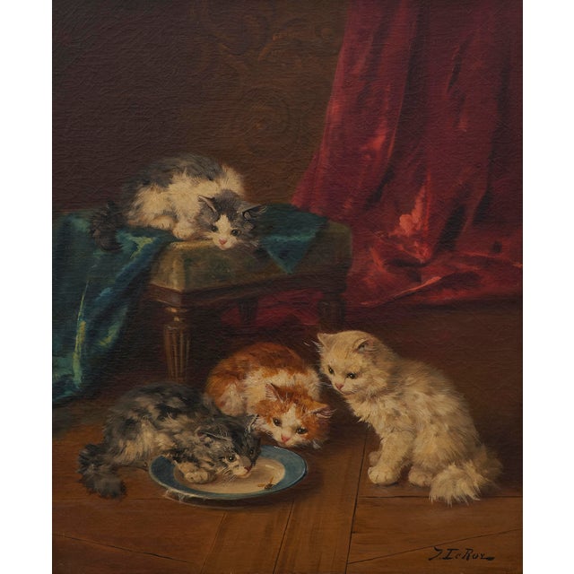 Early 20th Century Jules Gustave LeRoy (1856-1921, French) "Curious Kittens and Wasp" For Sale - Image 5 of 10