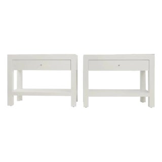 Custom Contemporary Linen Wrapped Nightstands, A Pair For Sale