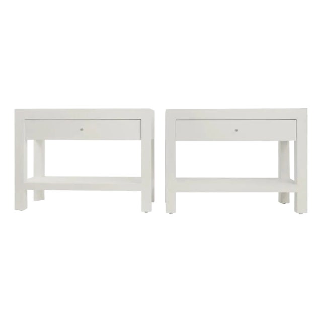 Custom Contemporary Linen Wrapped Nightstands, A Pair For Sale