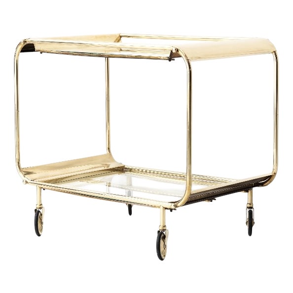 French Art Deco Bar Cart in Brass, 1920s For Sale