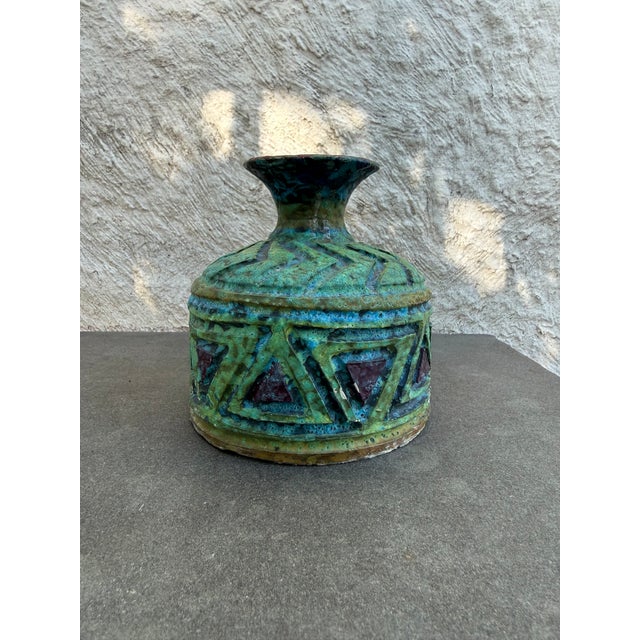 Ceramic Ewer Jug Sgraffito Lava Glaze Blue Green Red Itay Bitossi Aldo Londi Raymor For Sale - Image 7 of 8