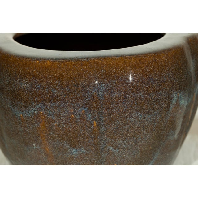 Vintage Chinese Brown and Blue Glazed Handcrafted Ceramic Planter For Sale - Image 14 of 17