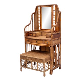 20th-C. Bamboo, Wicker, and Rattan Etagere Vanity or Hall Tree by Palecek For Sale