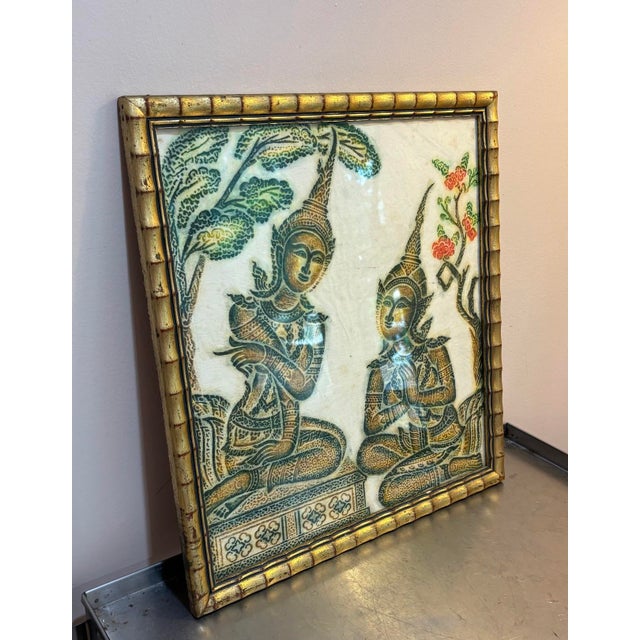 Asian Balinese Style Temple Rubbing in Gilt Frame For Sale - Image 3 of 3