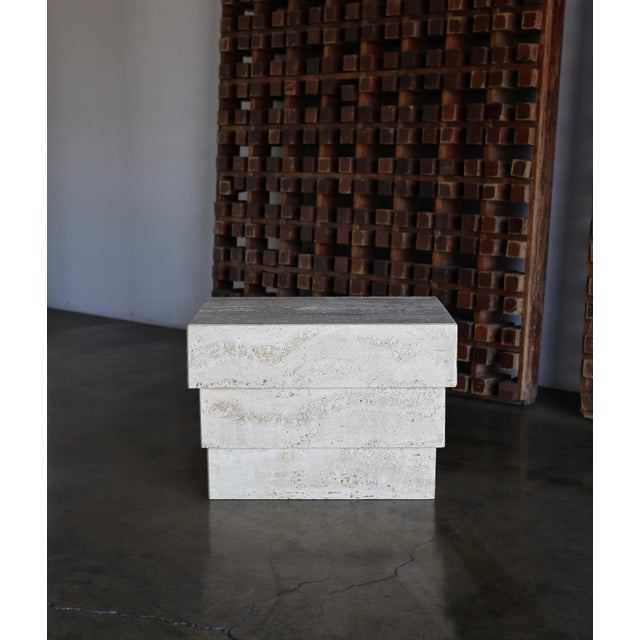 Angelo Mangiarotti 1980s Vintage Sculptural Modernist Travertine Side Table For Sale - Image 4 of 13