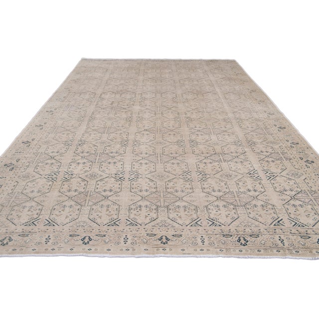 Turkish Vintage Turkish Handmade Beige Geometric Wool Rug For Sale - Image 3 of 11