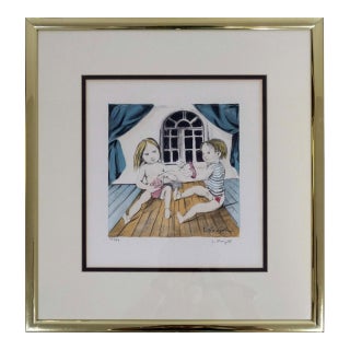 Leonard Tsugouharu Knitting Signed Modern Lithograph on Paper 1963 Framed 55/150 For Sale