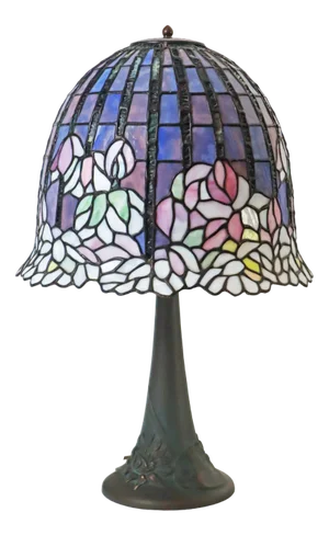 Large Glass Mosaic Table Lamp with Bronze Water Lily Lamp Base in the style of Tiffany