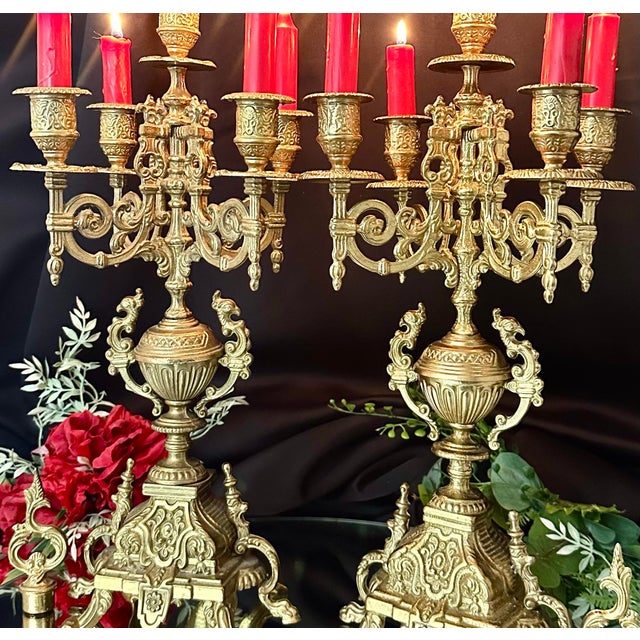 Vintage Brass Italian Brevettato Styled Candelabras - A Pair For Sale - Image 10 of 10