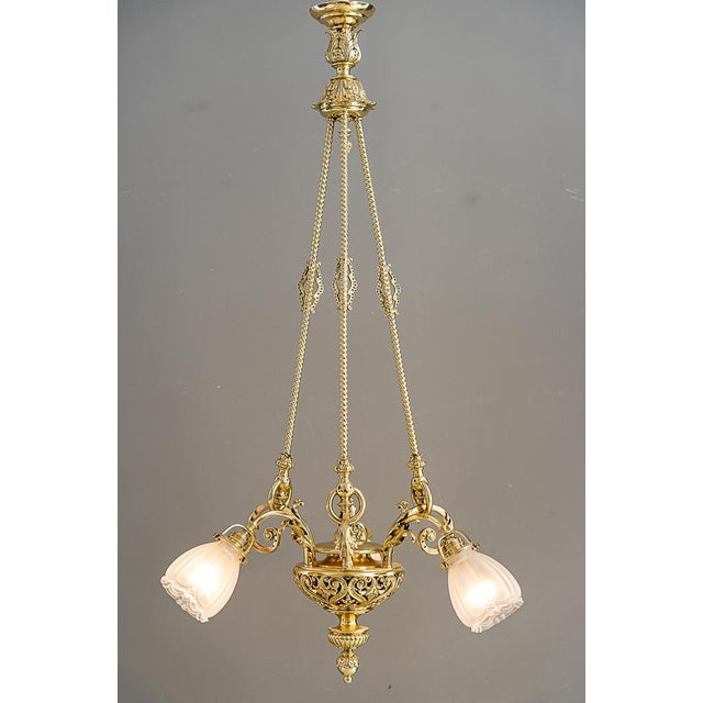 Antique Chandelier with Original Glass Shades, Vienna, Austria, 1890s For Sale - Image 16 of 18