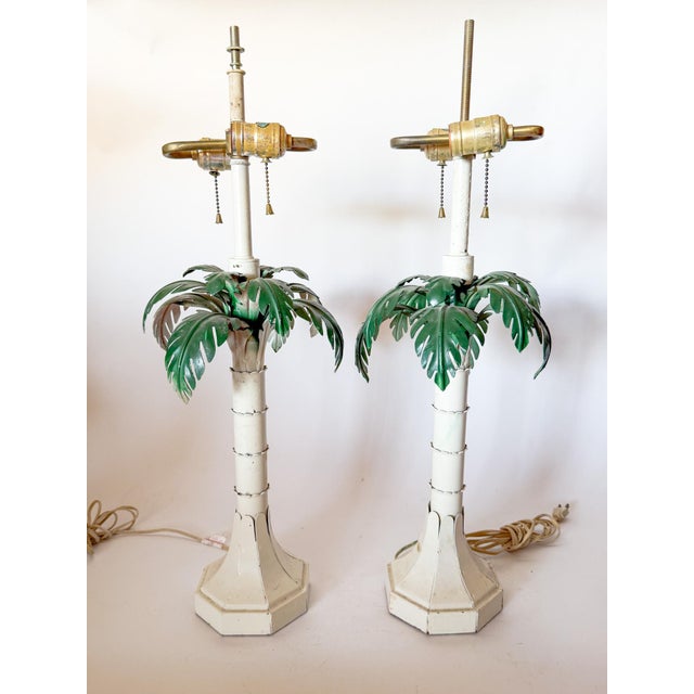 Vintage Hollywood Regency Italian Palm Tree Tole Lamps, a Pair For Sale - Image 16 of 16