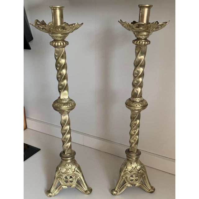 Italian 19th Century Italian Paschal Candleholder Bronze Venice Torchères Candlesticks For Sale - Image 3 of 11
