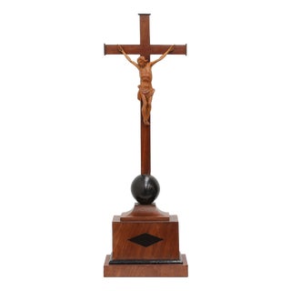 Table Crucifix with Carved Wooden Corpus on Ball and Plinth, Belgium, 1900s For Sale