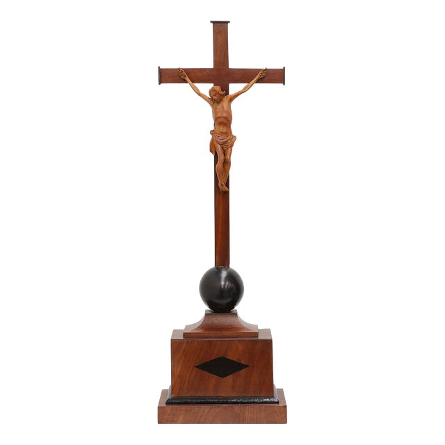 Table Crucifix with Carved Wooden Corpus on Ball and Plinth, Belgium, 1900s For Sale