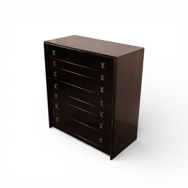 1960s Paul Frankl for Johnson Furniture Mid-Century Modern Black Lacquer Highboy, C. 1960s For Sale - Image 5 of 9