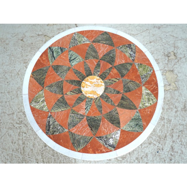 Traditional Pietra Dura Inlaid Marble Top Metal Base Round End Table For Sale - Image 3 of 12