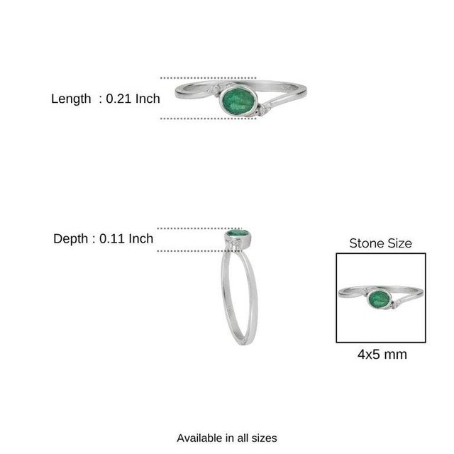 Elegant Oval Emerald & Diamond Bezel-Set Ring in Sterling Silver, Size 8.5 For Sale - Image 10 of 10