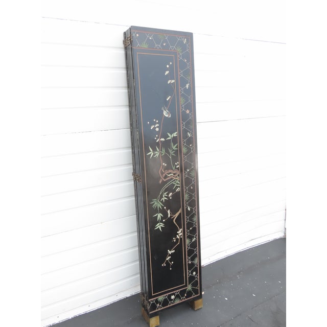 Wood Asian Oriental Tall Six Panel Hand Painted Privacy Screen Room Divider 6439 For Sale - Image 7 of 18