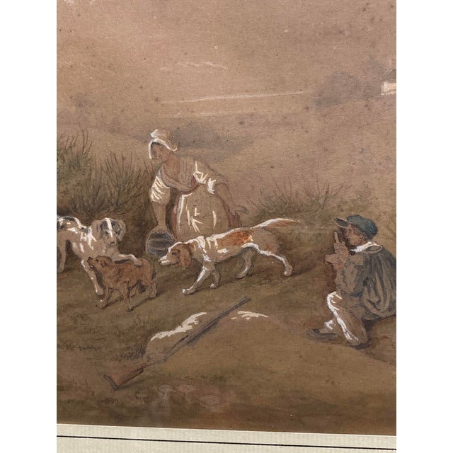 French School Artist, Luncheon After the Hunt, Watercolor and Gouache, 1800s, Framed For Sale - Image 10 of 15