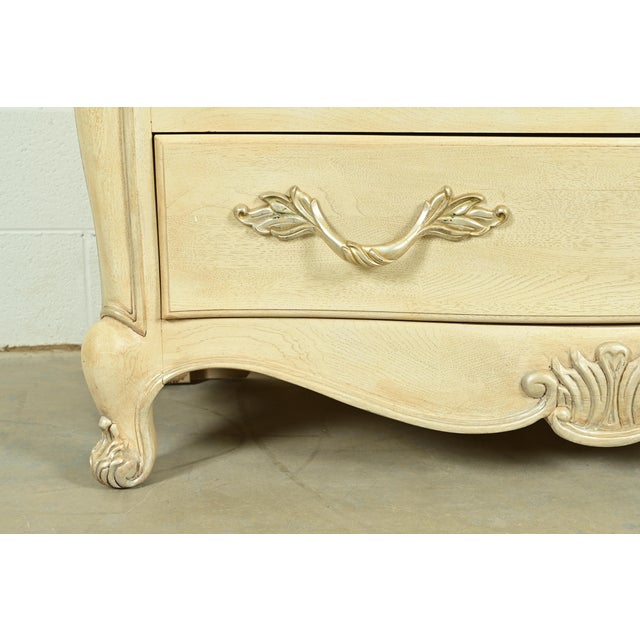 Henredon French Rococo Louis XV Carved Oak and Silver Gilt Marble Top Commodes or Chests of Drawers, Pair For Sale - Image 10 of 16