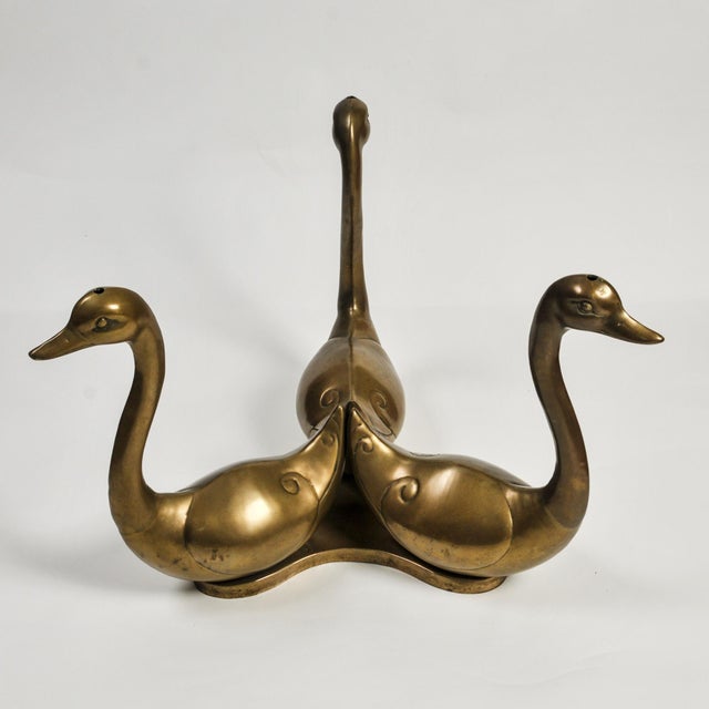 Metal Vintage Brass Swan Coffee Table With Round Glass Top For Sale - Image 7 of 14